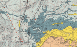 Geology map Richmond area showing north-south Kurrajong Fault on the left side of the image.