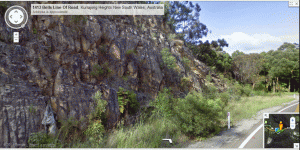 Road cut along Old Bells Line of Road exposing Hawkesbury Sandstone near Kurrajong fault