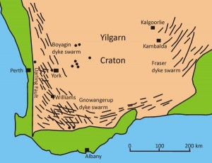 Figure 2. Dyke Swarms in Yilgarn Craton (Adapted from ref. 1.)